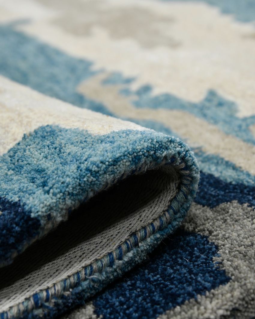 Blue Hand Tufted Wool & Viscose Carpet | 5x3, 6x4, 8x5 ft 5 x 3 ft