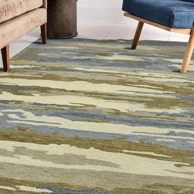 Water Blue Abstract Hand Tufted Wool & Viscose Carpet