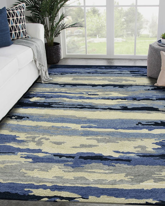 Navy Abstract Hand Tufted Wool & Viscose Carpet | 5x3, 6x4, 8x5 ft 5 x 3 ft