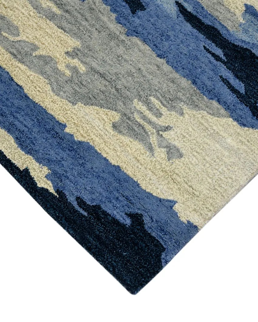 Navy Abstract Hand Tufted Wool & Viscose Carpet | 5x3, 6x4, 8x5 ft 5 x 3 ft