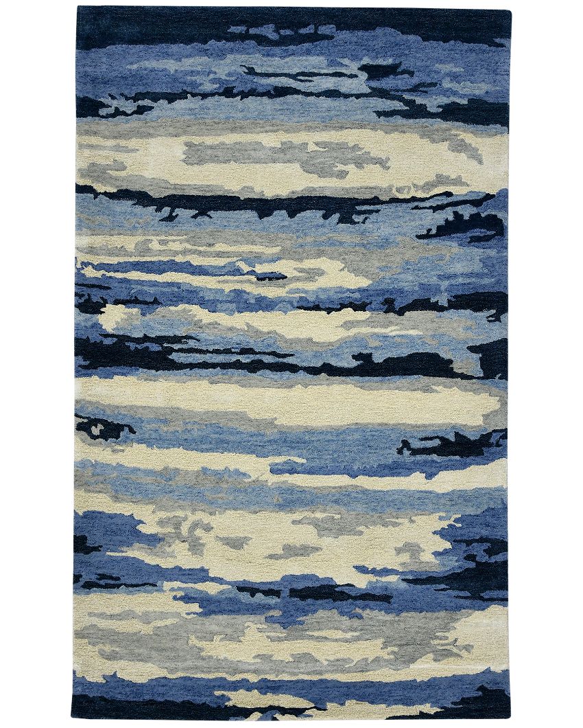 Navy Abstract Hand Tufted Wool & Viscose Carpet | 5x3, 6x4, 8x5 ft 5 x 3 ft