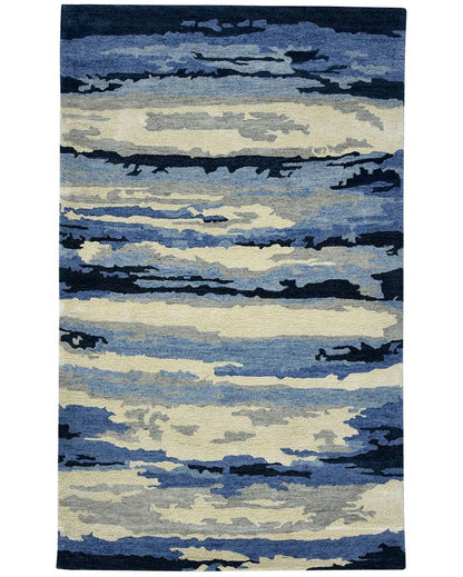 Navy Abstract Hand Tufted Wool & Viscose Carpet | 5x3, 6x4, 8x5 ft 5 x 3 ft