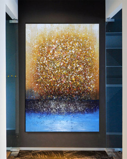 Gold Vertical Canvas Framed Acrylic Paint Hand Paintings | 43 x 62 inches