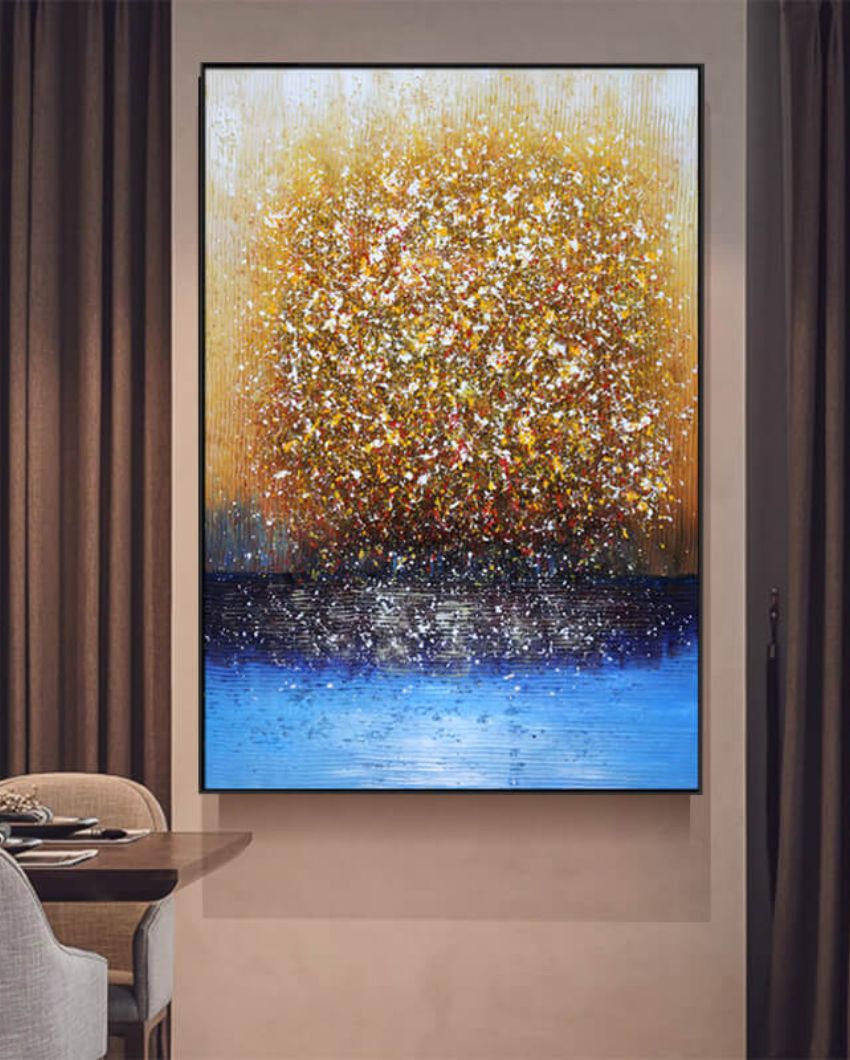 Gold Vertical Canvas Framed Acrylic Paint Hand Paintings | 43 x 62 inches