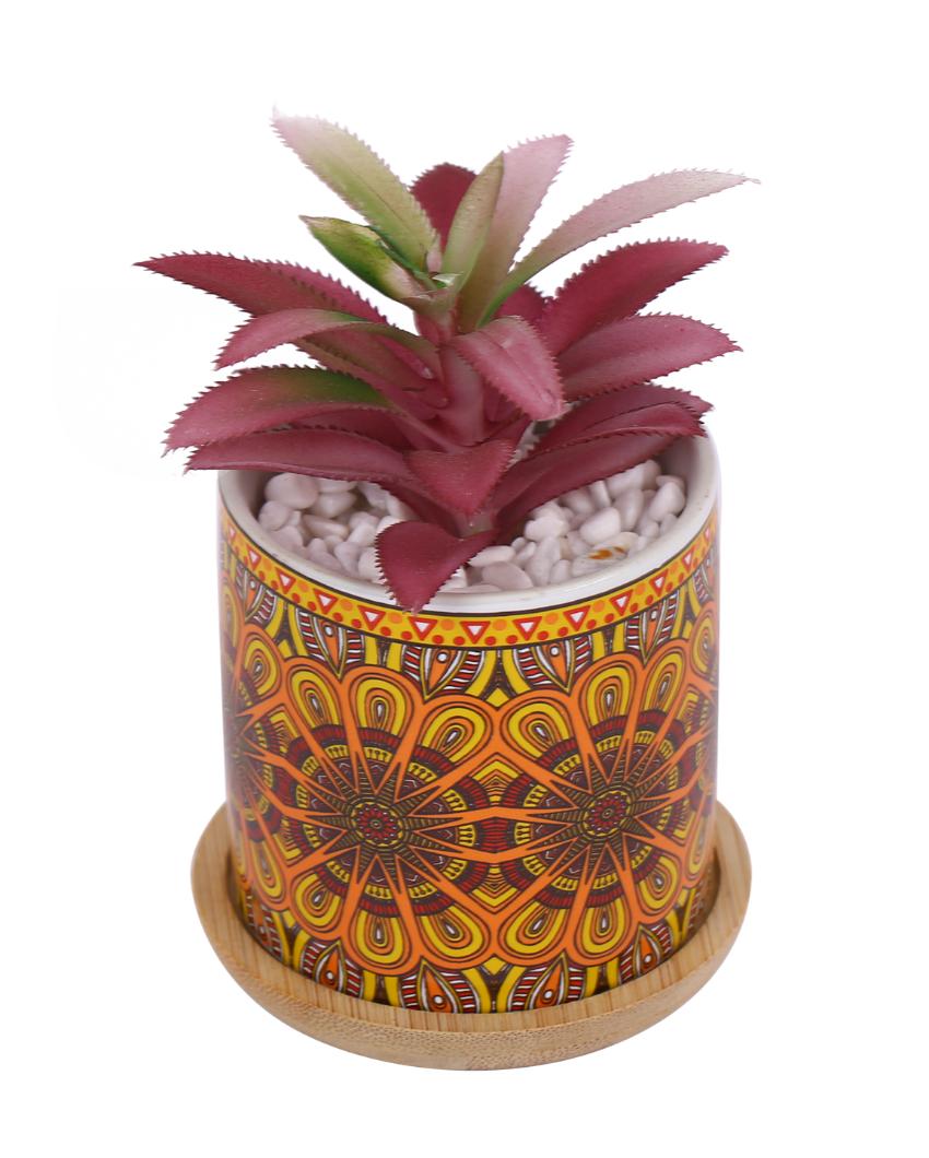 Calm Succulents Artificial Plant with Ceramic Pot & Wooden Coaster | 6 inches