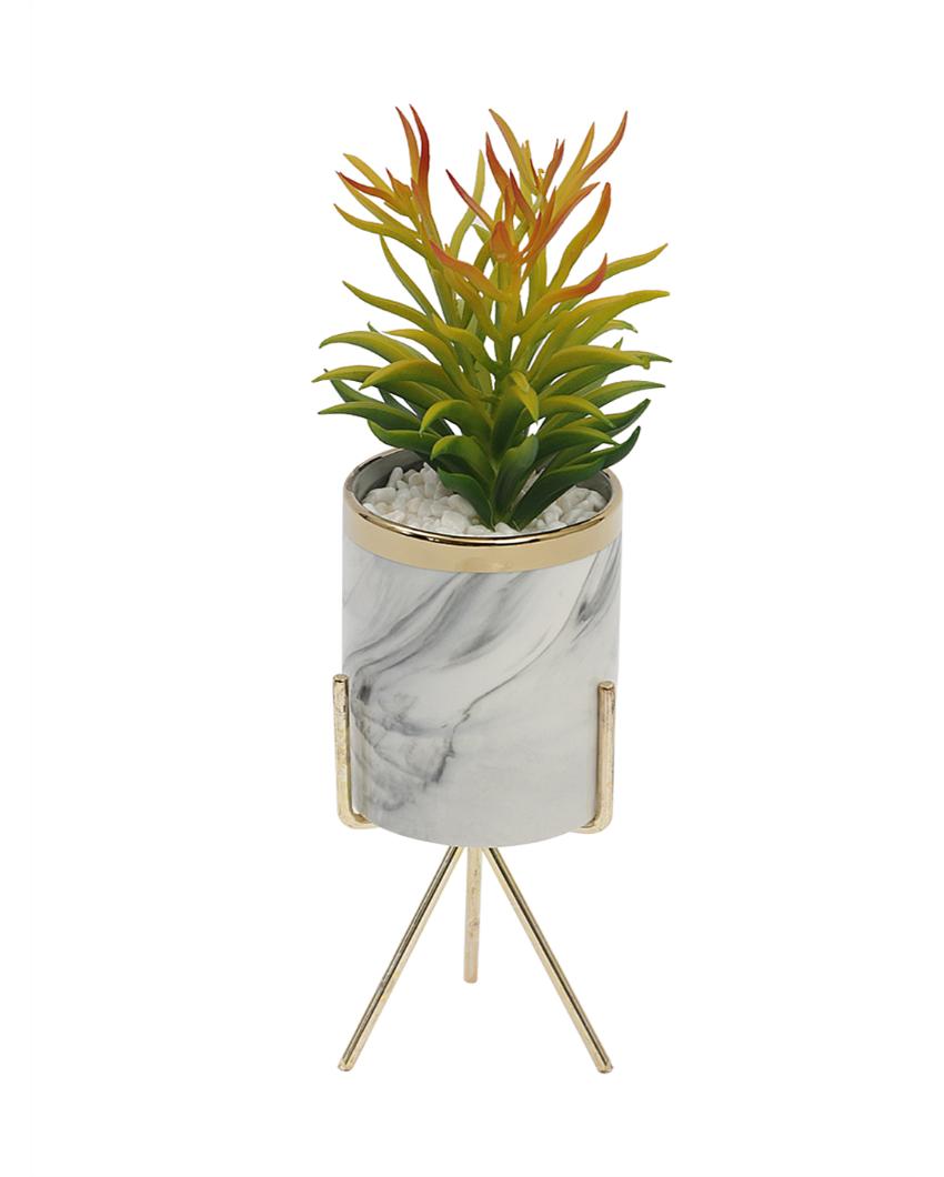 Skyscraper Succulents Artificial Plant with Ceramic Pot & Metal Tripod Stand | 11 inches