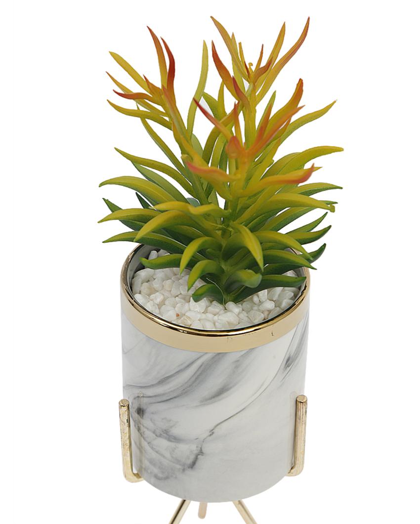 Skyscraper Succulents Artificial Plant with Ceramic Pot & Metal Tripod Stand | 11 inches