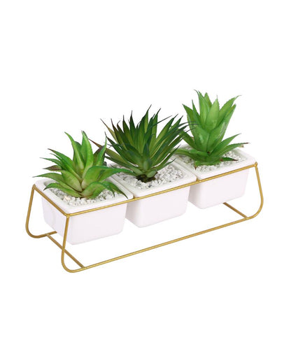 Chic Succulents Artificial Plant with Ceramic Pot & Metal stand | 6 inches