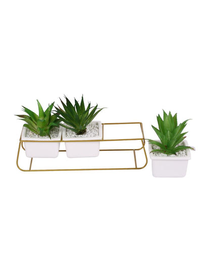 Chic Succulents Artificial Plant with Ceramic Pot & Metal stand | 6 inches