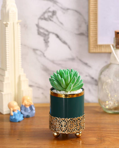 Eclectic Succulents Artificial Plant with Ceramic Pot & Metal stand | 6 inches