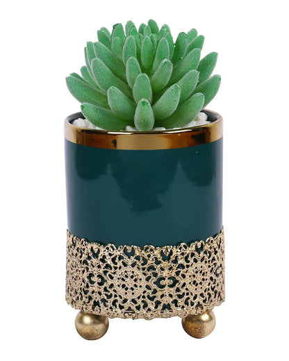 Eclectic Succulents Artificial Plant with Ceramic Pot & Metal stand | 6 inches