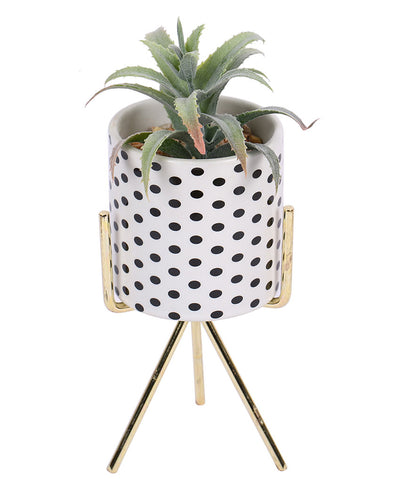 Uptown Succulents Artificial Plant with Ceramic Pot & Metal Tripod Stand | 8 inches