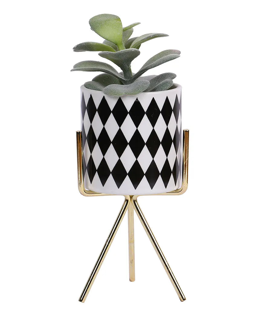 Skyline Succulents Artificial Plant with Ceramic Pot & Metal Tripod Stand | 8 inches