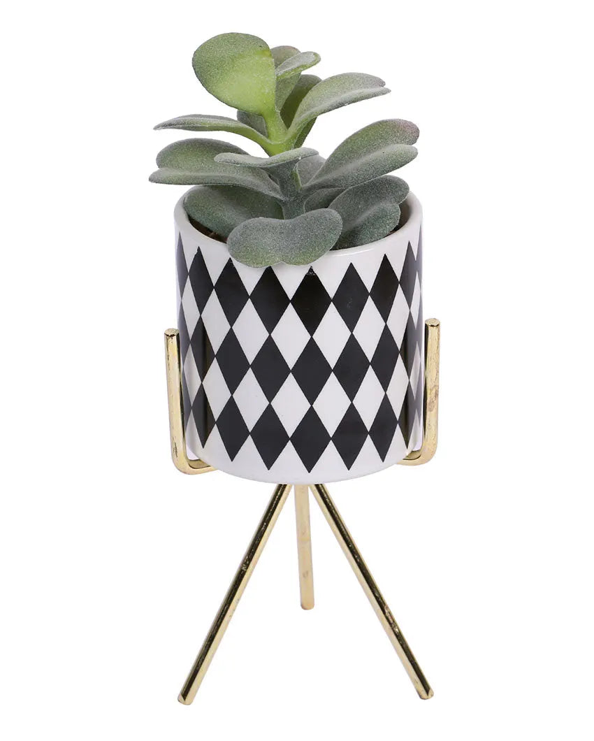 Skyline Succulents Artificial Plant with Ceramic Pot & Metal Tripod Stand | 8 inches