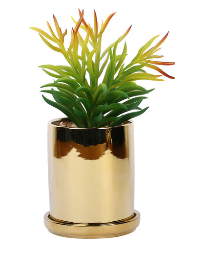 Handcrafted Succulents Artificial Plant with Ceramic Pot & Coaster | 8 inches