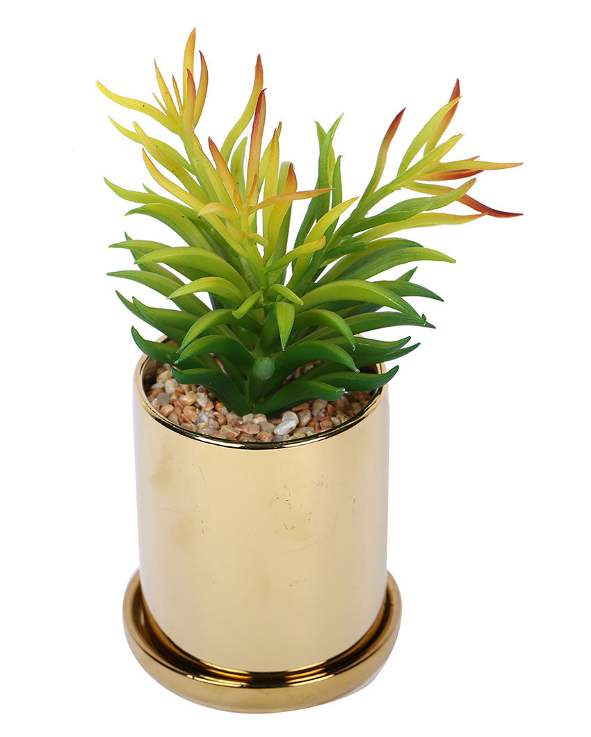 Handcrafted Succulents Artificial Plant with Ceramic Pot & Coaster | 8 inches