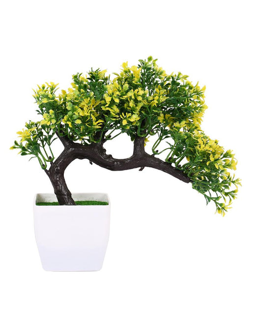 Yellow Artificial Bonsai Plant with Plastic Pot | 9 inches