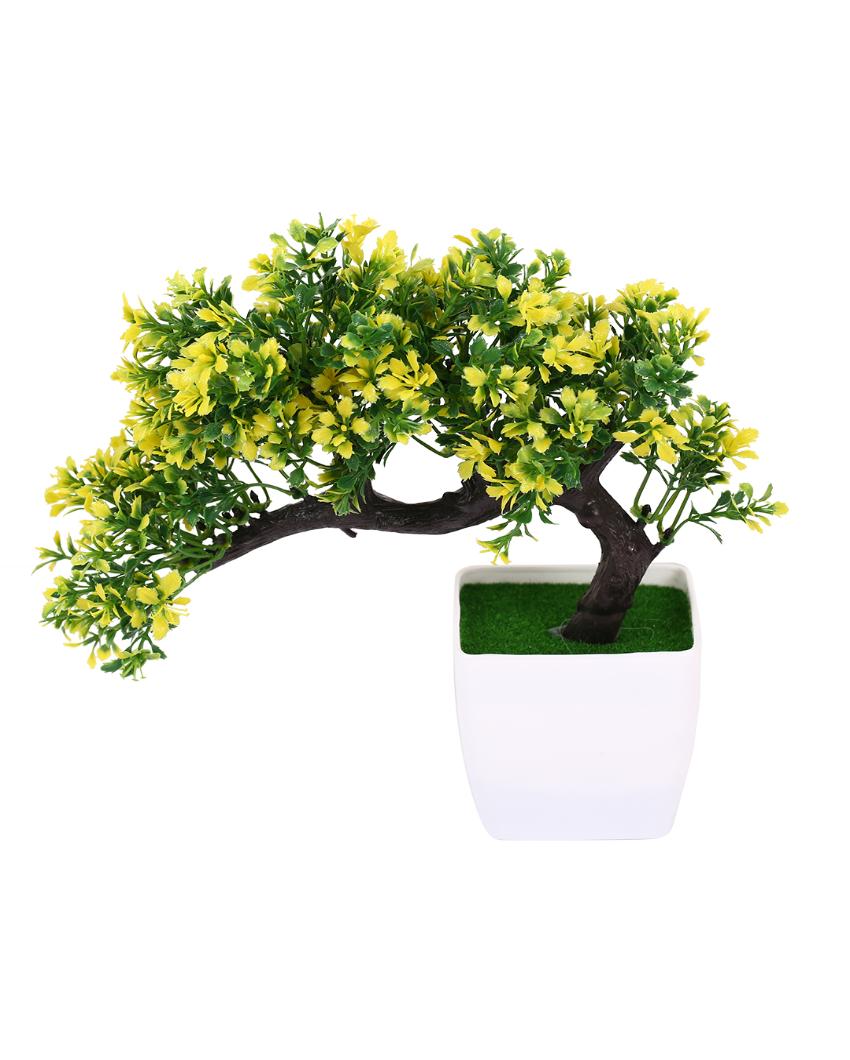 Yellow Artificial Bonsai Plant with Plastic Pot | 9 inches