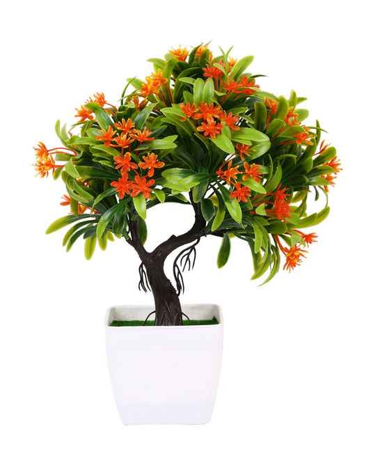 Orange Artificial Bonsai Plant with Plastic Pot | 10 inches