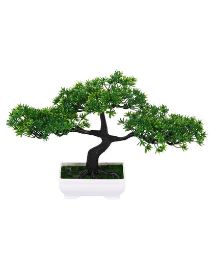 Premium Green Artificial Bonsai Plant with Plastic Pot | 8 inches