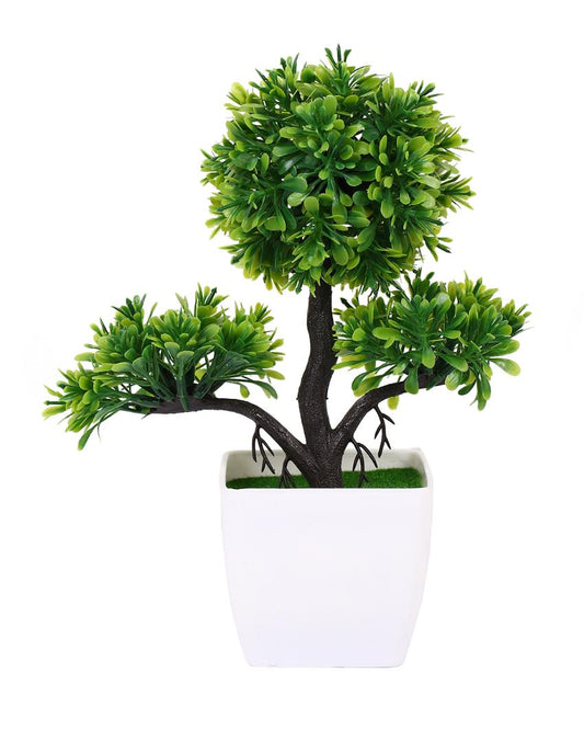 Swanky Green Artificial Bonsai Plant with Plastic Pot | 10 inches