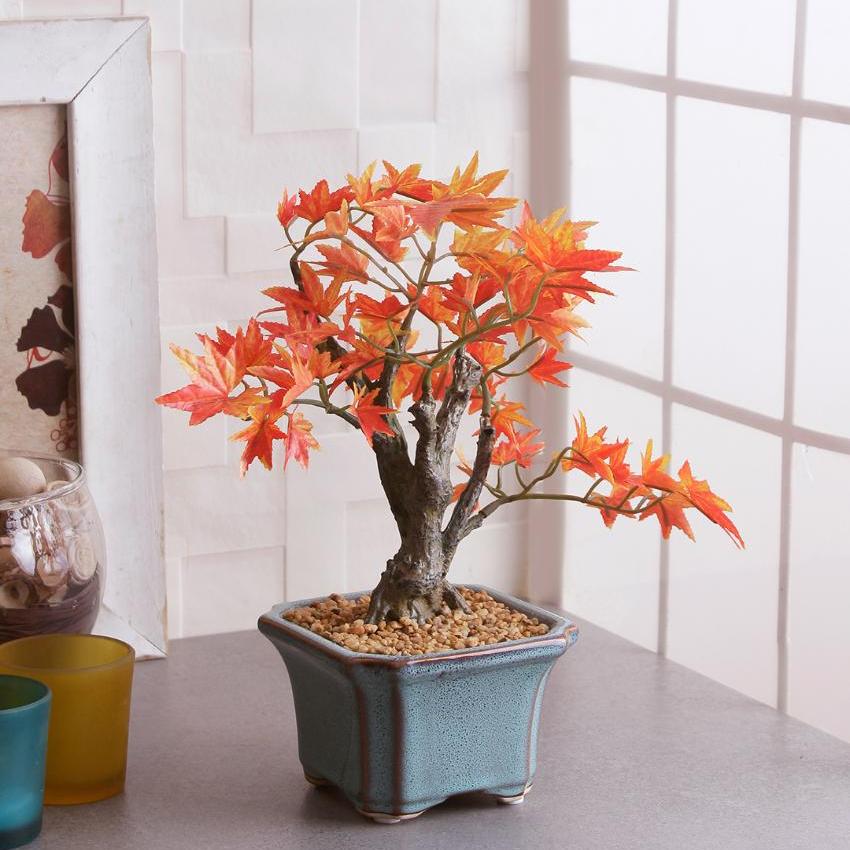 Japanese Maple Artificial Bonsai Plant with Ceramic Pot | 11 inches