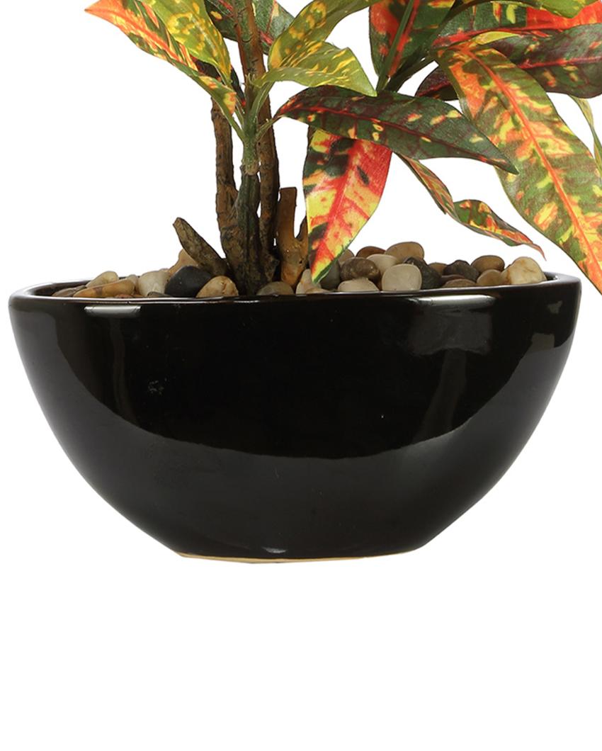 Red Codiacum Artificial Bonsai Plant with Ceramic Pot | 11 inches