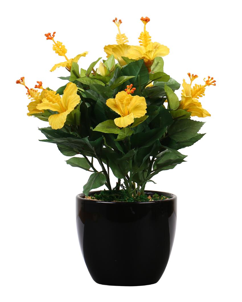Mini Habiscus Artificial Bonsai Plant with Ceramic Pot | 12 inches