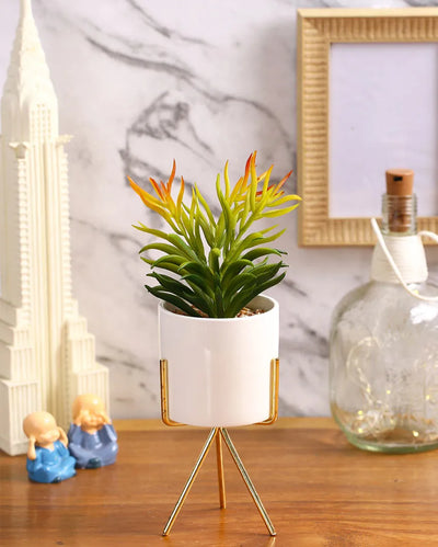 Glamour Succulents Artificial Plant with Ceramic Pot & Metal Tripod Stand | 10 inches