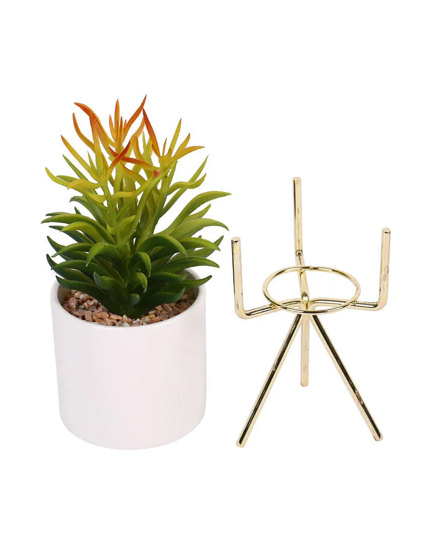 Glamour Succulents Artificial Plant with Ceramic Pot & Metal Tripod Stand | 10 inches