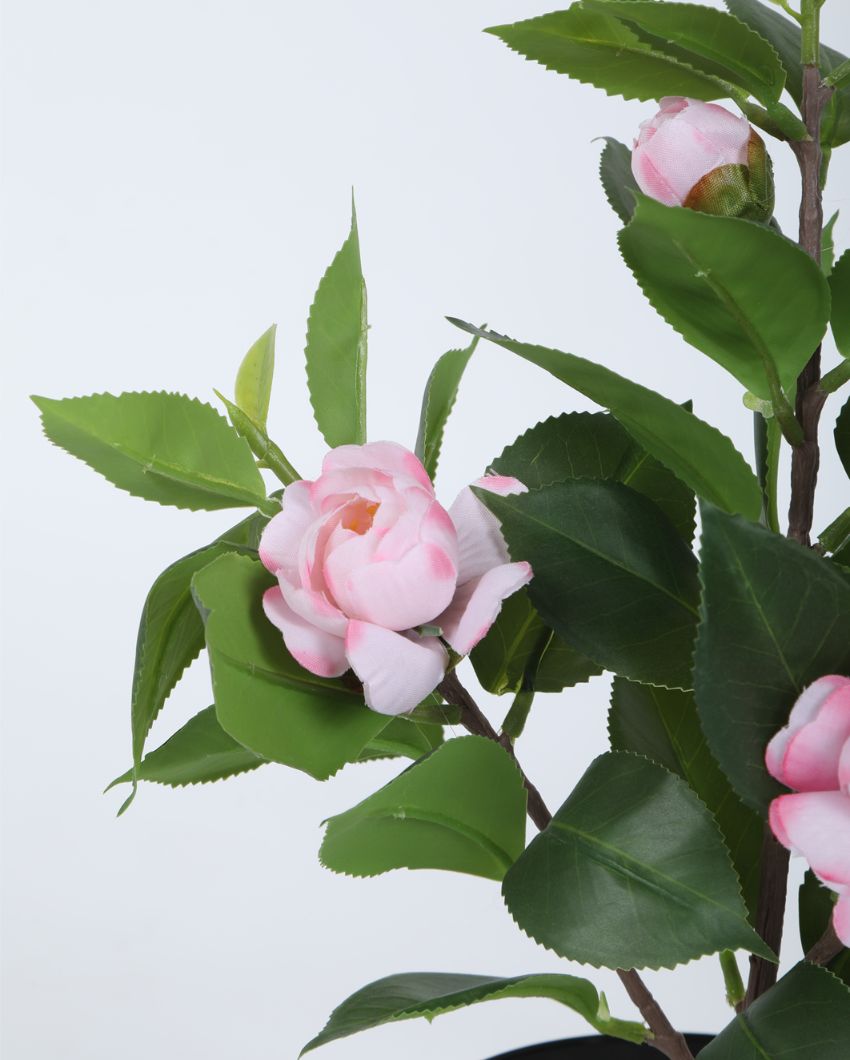 Artificial Camelia Rose Flower Plant With Black Pot | 13 Inches Pink