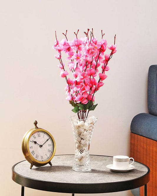 Artificial Decorative Plastic Peach Blossoms Bunches | Set Of 9 ( Image not Given ) Light Pink
