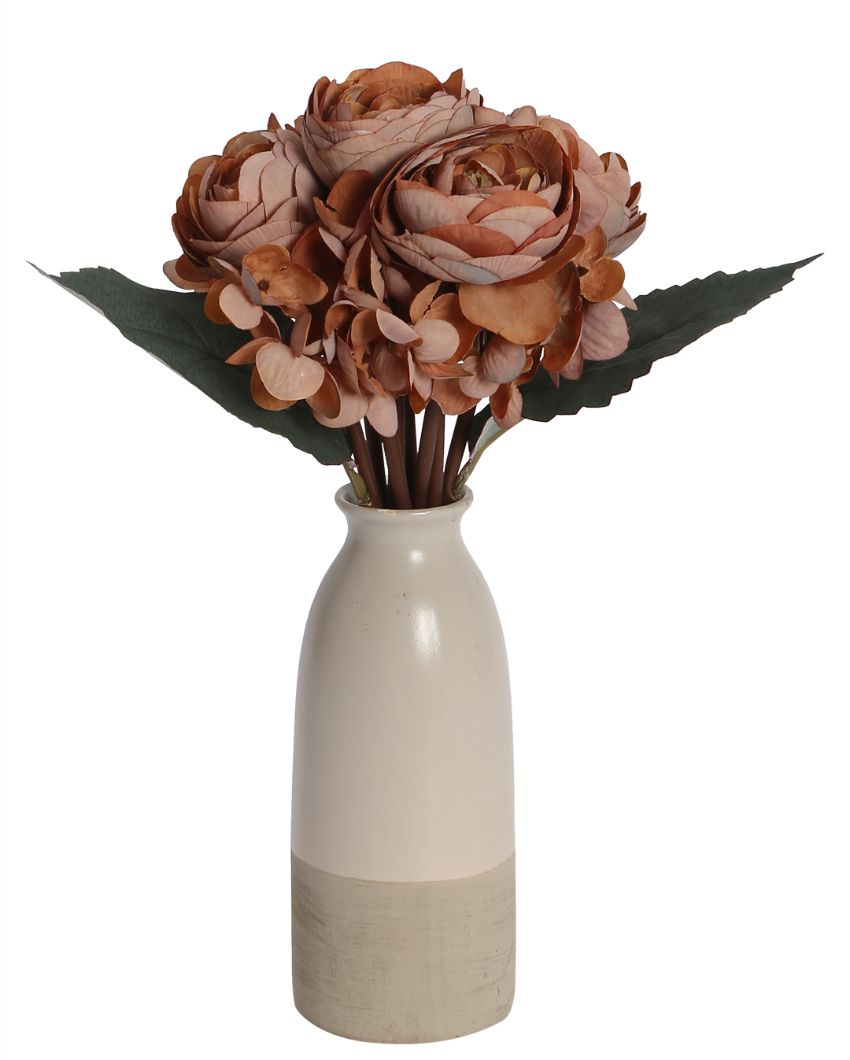 Autumn Peony Flower Polyester Bunches | Set Of 9 Brown