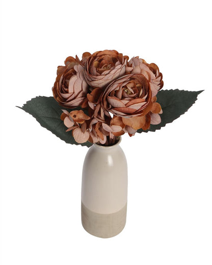 Autumn Peony Flower Polyester Bunches | Set Of 9 Brown