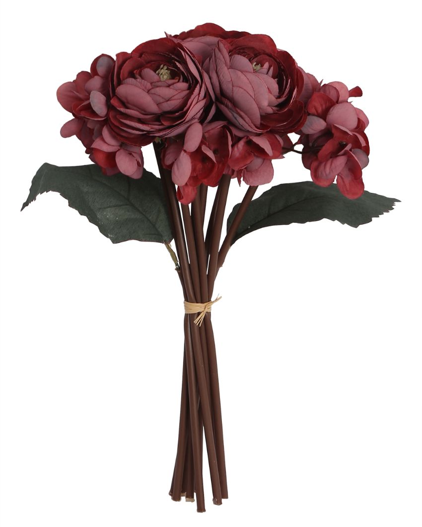 Autumn Peony Flower Polyester Bunches | Set Of 9 Maroon