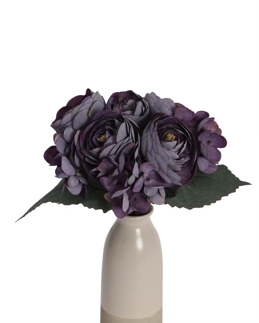 Autumn Peony Flower Polyester Bunches | Set Of 9 Purple