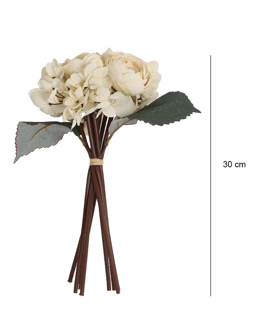 Autumn Peony Flower Polyester Bunches | Set Of 9 White