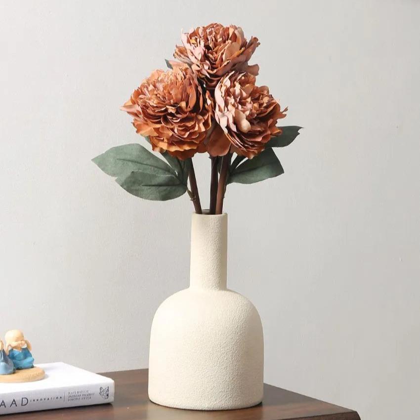 Picturesque Artificial Plastic Autumn Peony Flower Bunches | Set Of 3 ( Image Not Given ) Brown