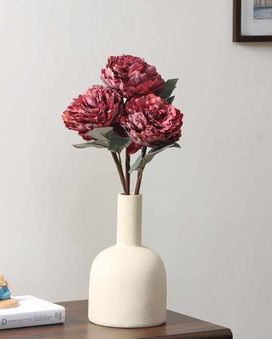 Picturesque Artificial Plastic Autumn Peony Flower Bunches | Set Of 3 ( Image Not Given ) Maroon