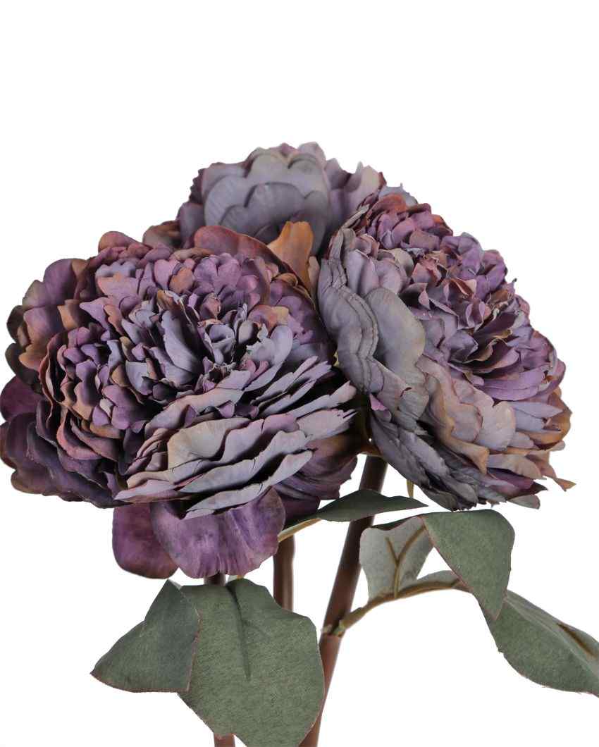 Lovely Polyester Autumn Peony Flowers | Set Of 3 Purple