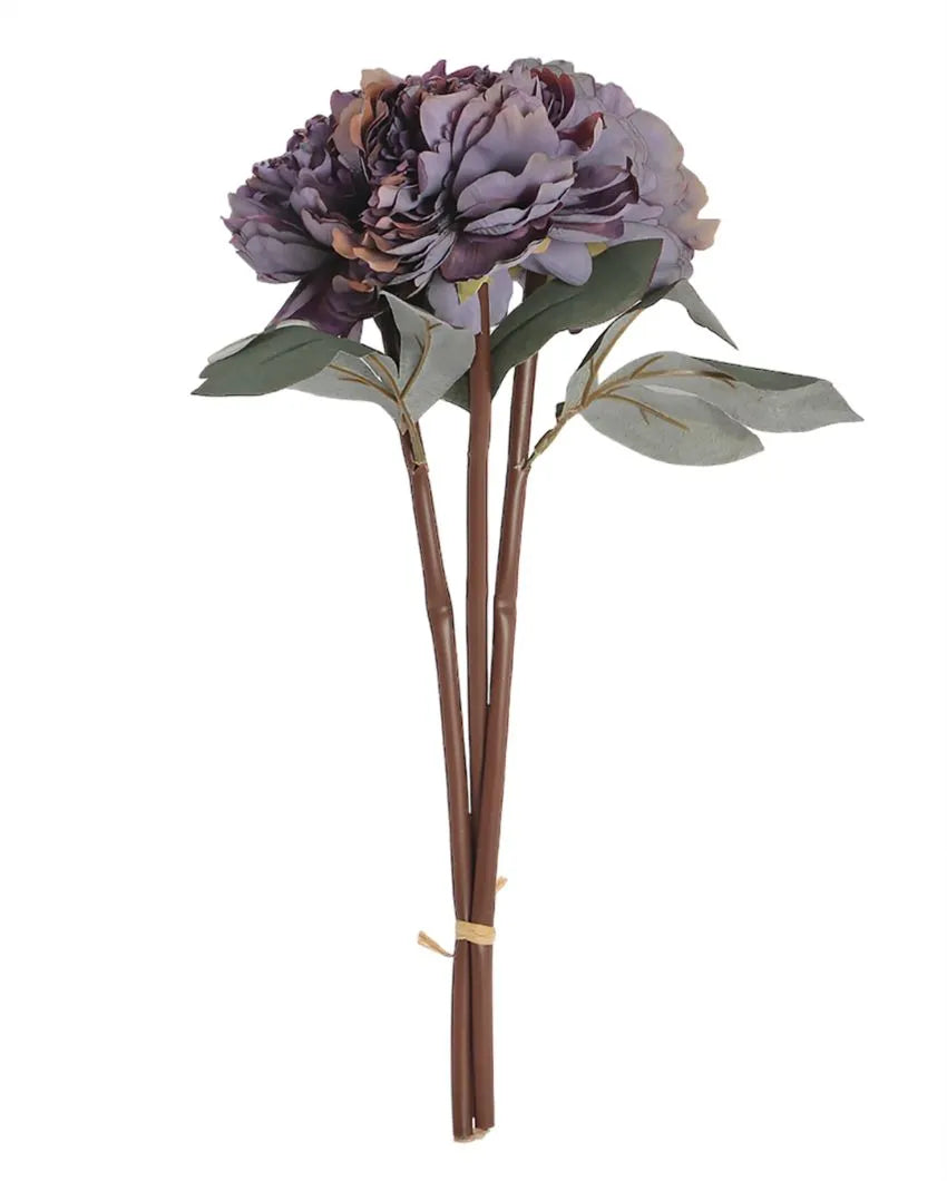 Lovely Polyester Autumn Peony Flowers | Set Of 3 Purple