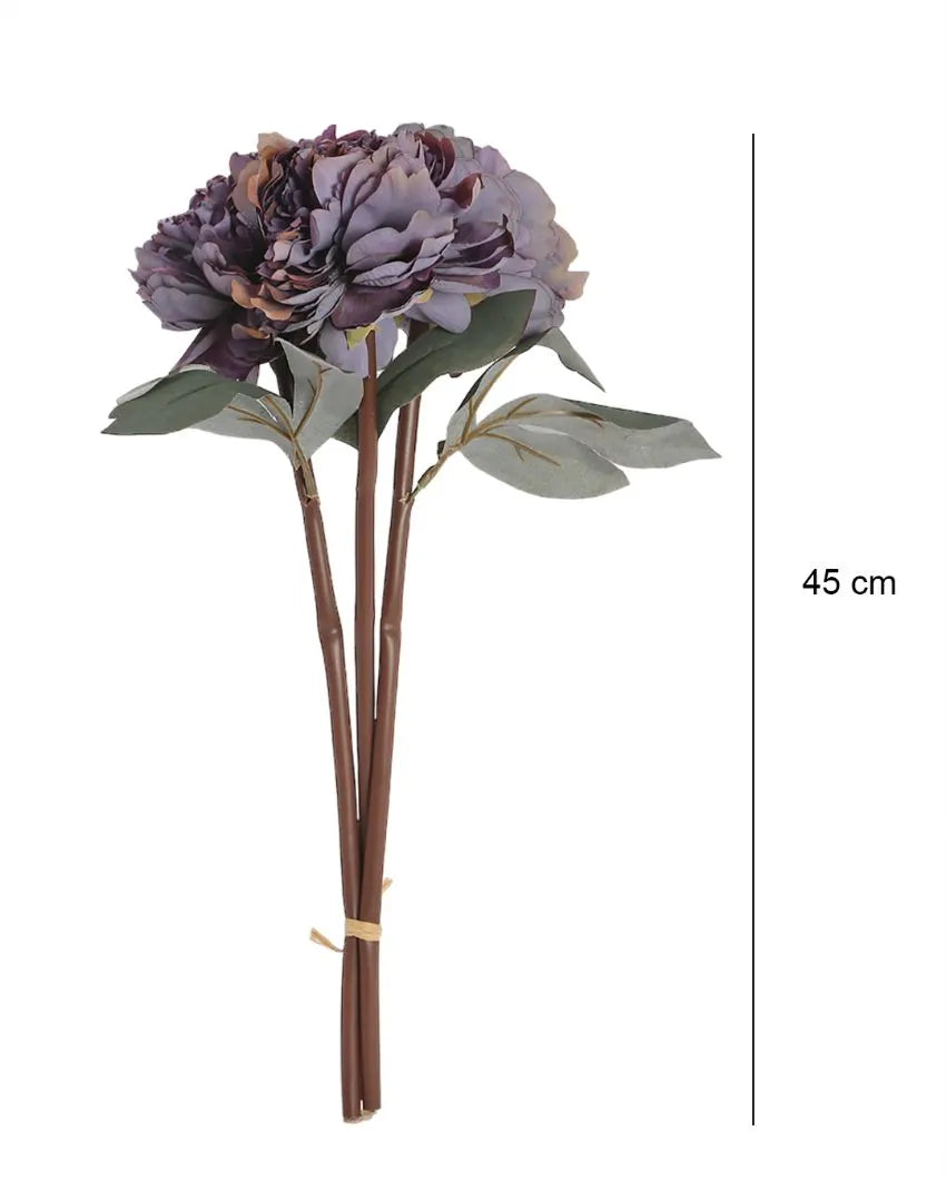 Lovely Polyester Autumn Peony Flowers | Set Of 3 Purple