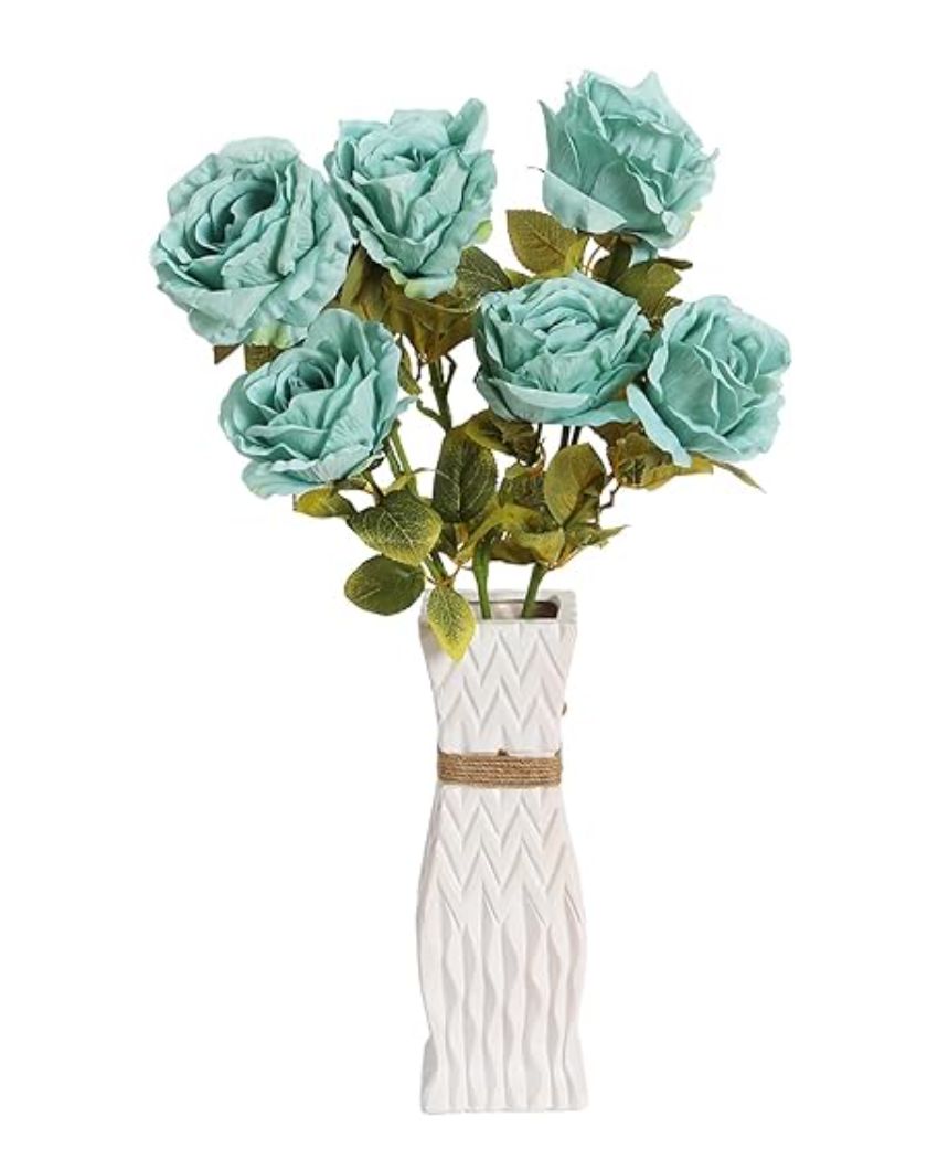 Artificial Autumn Polyester Rose Flowers | Set Of 7 Blue