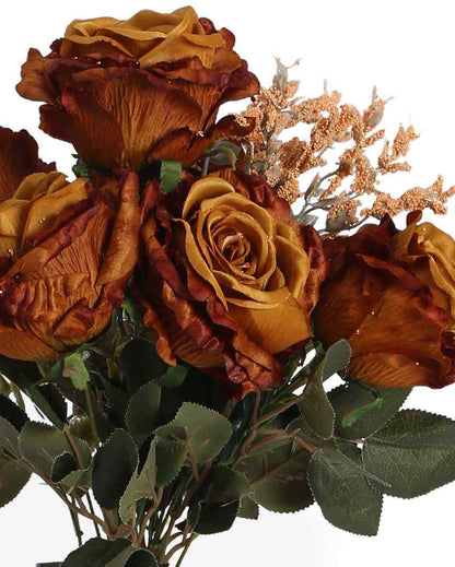 Artificial Autumn Polyester Rose Flowers | Set Of 7 Brown