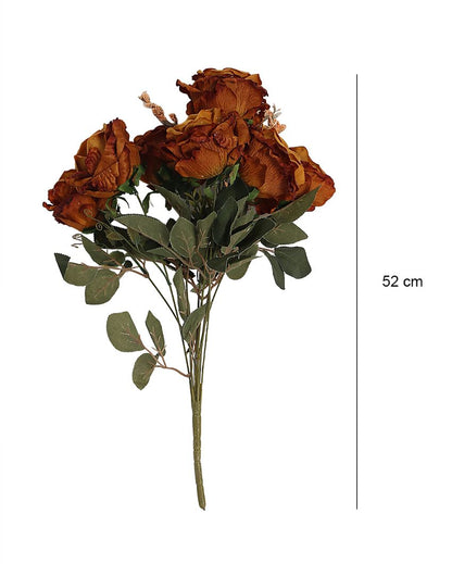 Artificial Autumn Polyester Rose Flowers | Set Of 7 Brown
