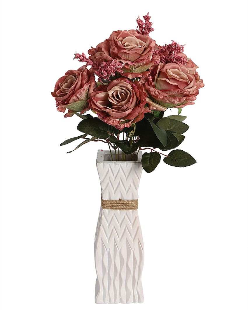 Artificial Autumn Polyester Rose Flowers | Set Of 7 Pink