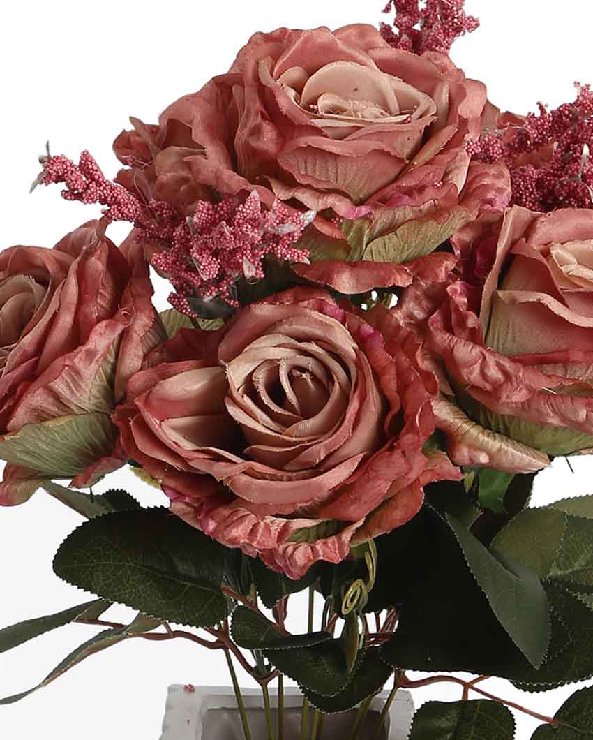 Artificial Autumn Polyester Rose Flowers | Set Of 7 Pink