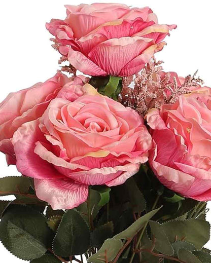Artificial Autumn Polyester Rose Flowers | Set Of 7 Light Pink