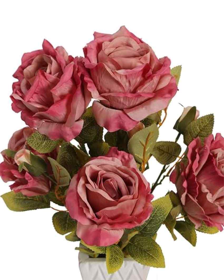 Artificial Autumn Polyester Rose Flowers | Set Of 7 Red