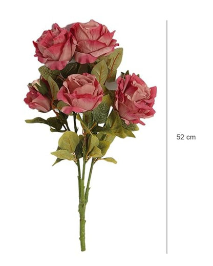 Artificial Autumn Polyester Rose Flowers | Set Of 7 Red